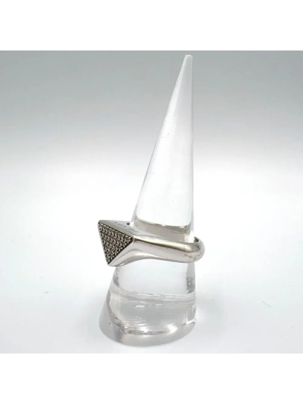 Prada Triangle Logo Pavestone Rhinestone 925 Sterling Silver Clear Ring